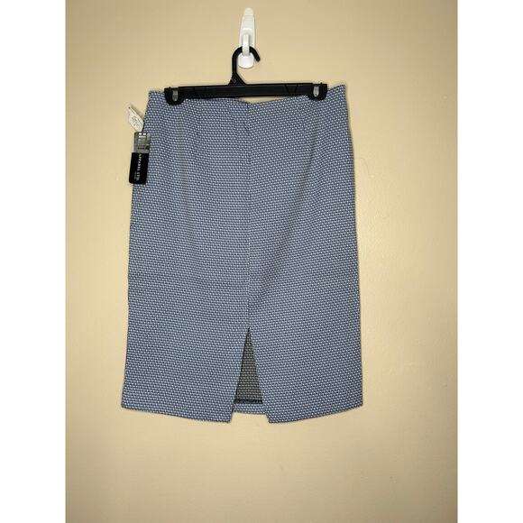 NWT Women’s Small SOHO Apparel Ltd. Blue White Geometric Print Pencil Skirt - Picture 4 of 5